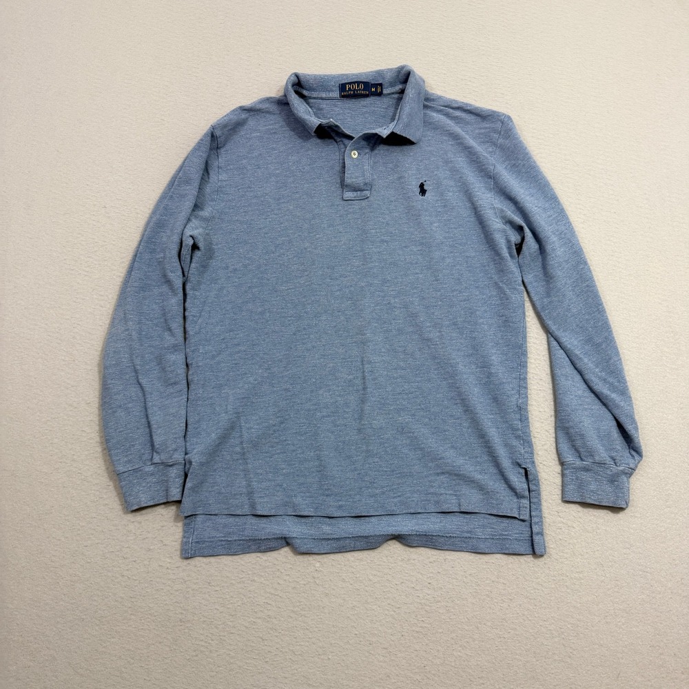 Polo Ralph Lauren Shirt Men's Medium Blue Long Sleeve Classic Pony Logo Rugby